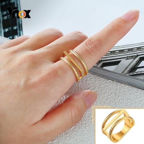 Vnox Heavy Metal Ring for Women Solid Metal Gold Color Stainless Steel Temperament OL Jewelry