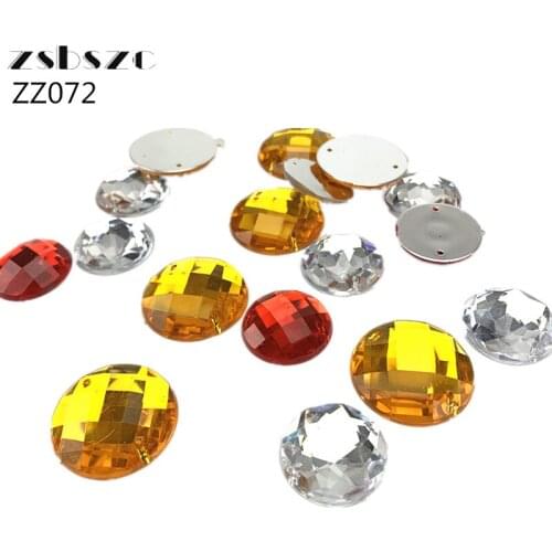Zsbszc 20mm/25mm Round Acrylic Flatback Rhinestone yellow red white 2 Holes sewing Rhinestone Crystal Beads For DIY Crafts ZZ072