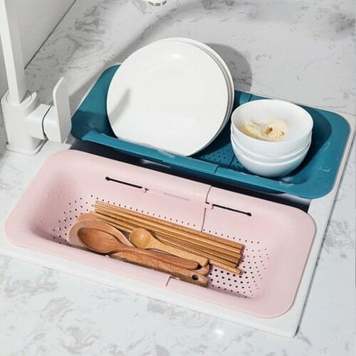 1 PC Drain Basket Sink Rack Retractable Solid Color Plastic Sink Drain Rack Kitchen Supplies Sink Wash Basket