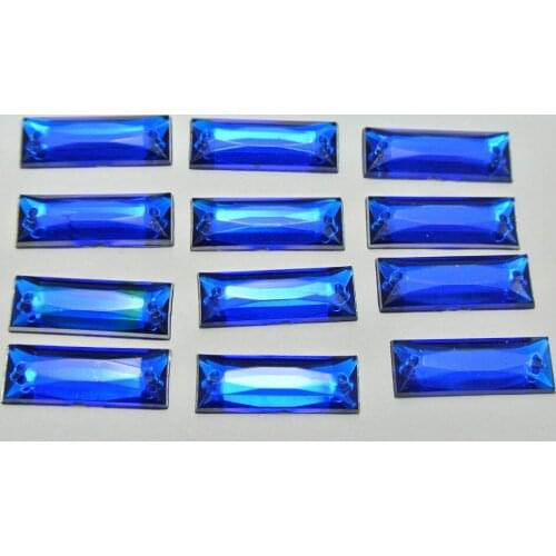 100 Royal Blue Acrylic Flatback Sewing Rhinestone Rectangle Sew on beads 7X19mm