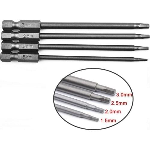 4Pcs 1/4'' Shank Magnetic Head Screw Driver Screwdriver Bit Long Extension Bar Tools For Impact Wrenches 1.5/2.0/2.5/3.0mm