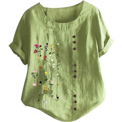 4XL Plus Size Summer Blouses Women Bohemian Floral Embroidered Shirts Casual Short Sleeves O-Neck Tops blusas de mujer блузка