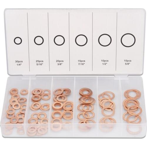 110pc Copper Washer Assortment Flat Ring Oil Brake Line