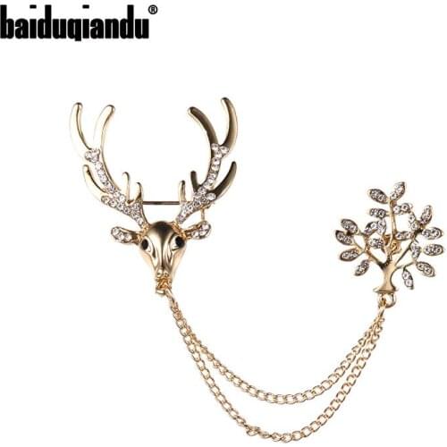 Baiduqiandu Gold / Silver Color Plated Stag Deer and Plant Mens Suit Brooch Lapel Pins