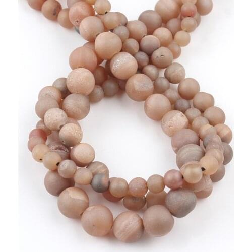 Natural Stone Pink Metallic Coated Druzy Agates Matte Onyx Beads Loose Spacer Jewelry Beads For Making Diy Bracelet 6/8/10mm 15"