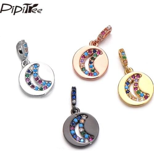 Pipitree Elegant Cubic Zirconia Moon Charms fit Women Pendant Necklace Copper DIY Small Simple Round Charms Jewelry Accessories
