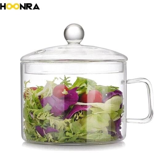 HOONRA Transparent Glass Cooking Bowl Multi-function Open Fire Health Pot With Handle Instant Noodle Pot For Household Cookware