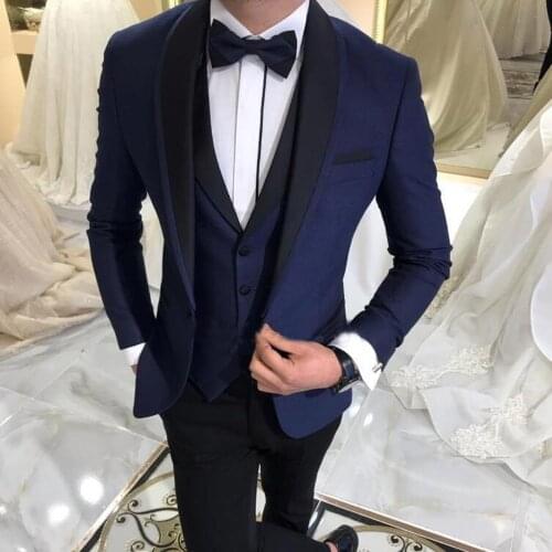 Custom Navy Blue Slim Fit Wedding Costume Suit for Men Groom Suits Tuxedos 3 Pieces Groomsmen Party Suits Wedding Tuxedo for Men