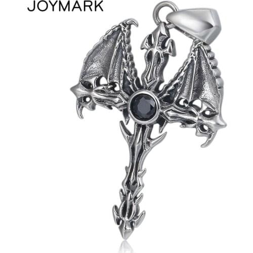 JOYMARK Devil Wing Key 925 Sterling Silver Cross Pendant For Men and Women Retro Thai Silver Magic Wand Staff Pendant TSP257