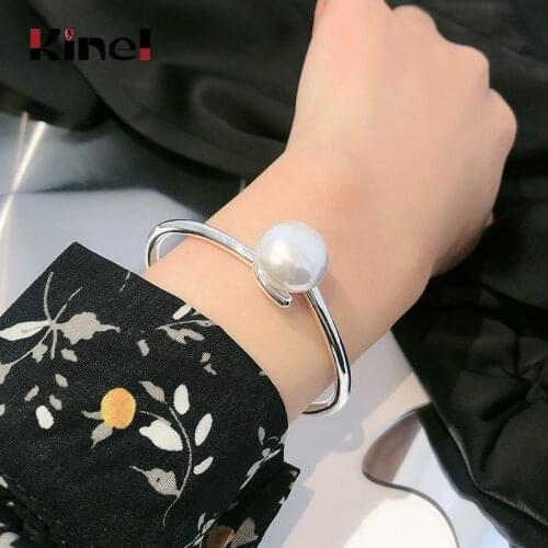 Kinel Genuine Silver 925 Jewelry Adjustable Water Drop Pearl Bangle Bracelet for Women Handmade Accessories 2021 New