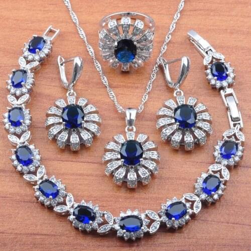 Russian style Silver Color Jewelry Set Cubic Zirconia Bridal jewelry For Women Earrings Necklace Pendant Rings Bracelet JS89