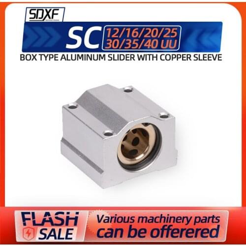 Box type aluminum slider linear bearing optical shaft seat 1/2 / 4pcs SC12/16/20/25/30/35/40 UU with copper sleeve