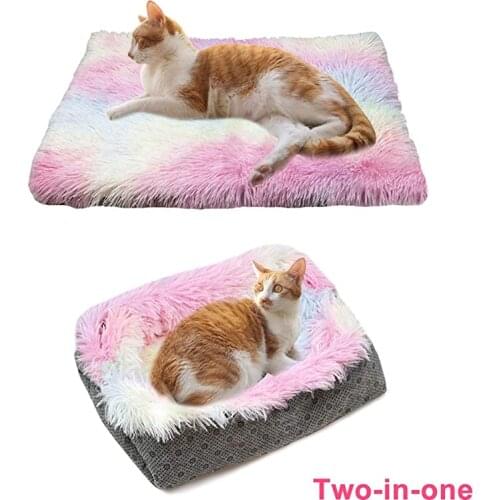 Colorful 2 in 1 Cat Litter Cat Bed Comfort Plush Pet Mattress Animals Sleeping Sofa Cushion Portable Winter Warm Sleeping House