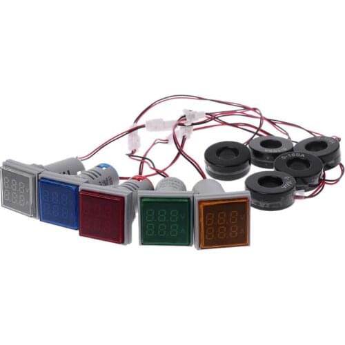 Square LED Digital Dual Display Voltmeter & Ammeter Voltage Gauge Current Meter AC 60-500V 0-100A P0RE