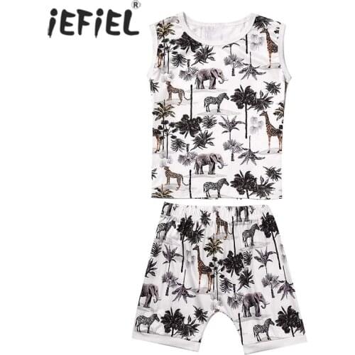Summer Boys Girls Kids Clothing Sets Cartoon Giraffe Child Sleeveless Vest Tops+Shorts Cotton Outifts Toddler Boys Clothes 6M-3T
