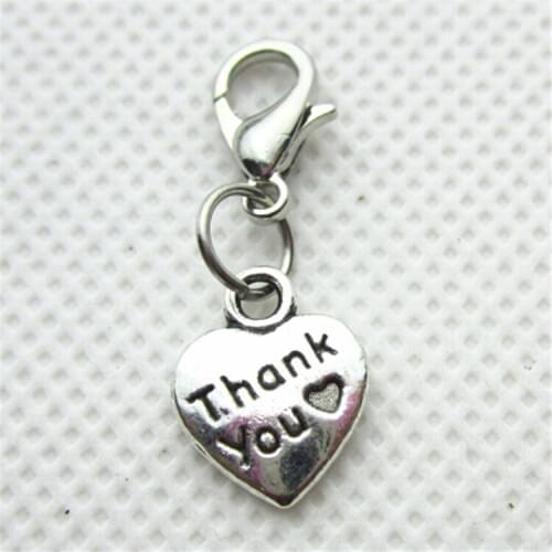 Hot selling 100pcs/lot thank you heart dangle charms lobster clasp charms for glass floating lockets