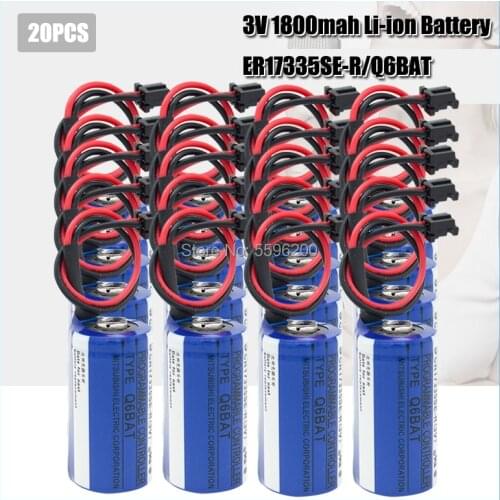 20PCS Q6BAT 3V 1800mAh CR17335 ER2/3A PLC Lithium Batteries With Plug For Mitsubishi CR17335SE-R Industrial Battery Long Lasting