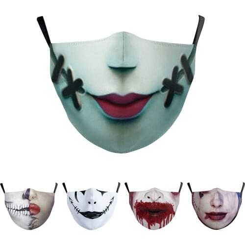 Horror Halloween Masks Cospaly Fashion Printing Adult Mask Street Sports Dust-proof Breathable Washable Protection Adult Mask