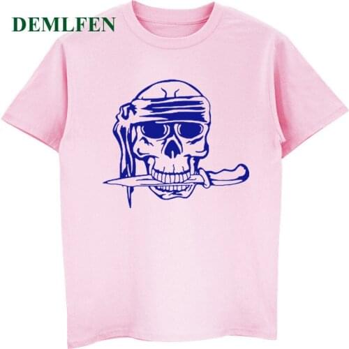 Brand Mens Cotton T Shirt New Pirate Skull Knife Cartoon Print T-shirt Male Short Sleeve O-neck Shirt Cool Tees Hip Hop