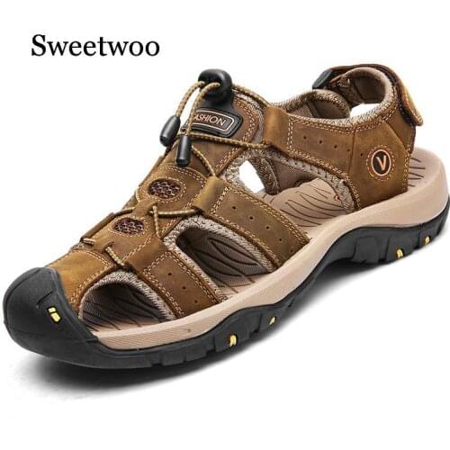 Outdoor Hiking Sandals Men Genuine Leather Mountain Trekking Sports Sneakers Anti-skid Breathable Aqua Shoes Water Beach Sandals