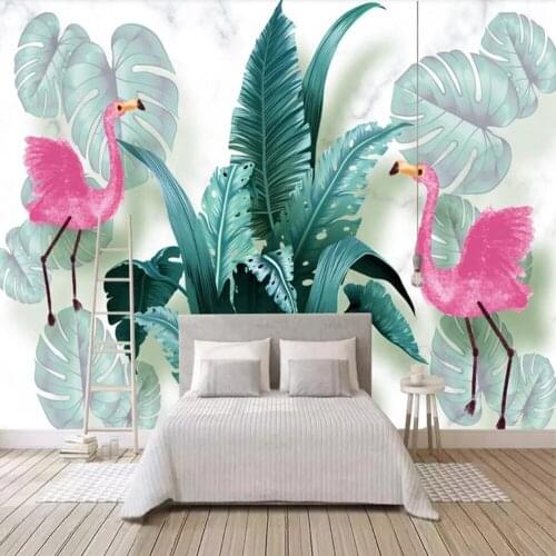Milofi custom mural wallpaper 3D hot nordic hand-painted tropical plants flamingo background wall decoration mural wallpaper