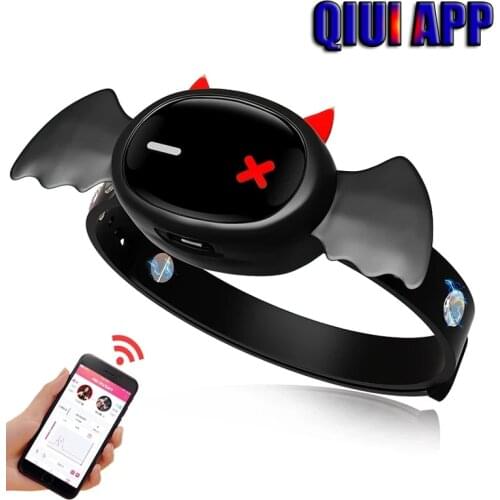 2021New QIUI Electric Shock Collars APP Remote Control Little Devil Collar Neck Choker Restraint Slave BDSM Adult Game Sex Toys