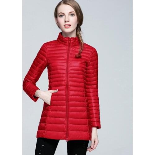 New Autumn Winter Women White Duck Down Jacket Female ultra Light Slim Thin Zipper Warm Feather Long Down Coat