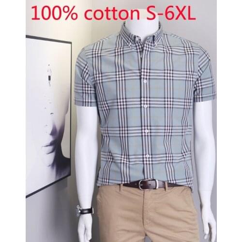 New Arrival Fashion Summer 100% Pure Cotton Plaid Short Sleeve Men Casual Shirts Plus Size S M L XL 2XL 3XL 4XL 5XL 6XL