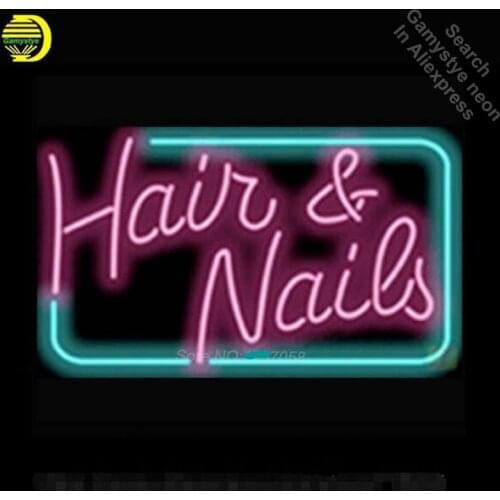New Hair and Nails Neon Bulbs Neon Signs For Bar Real Glass Neon Handcrafted Professional Pub Bar Signs Neon Light Art 17x14