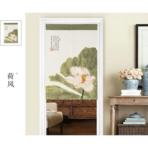 New Chinese style classical lotus flower wind window blind water Japanese cotton and linen home decoration door curtain porch
