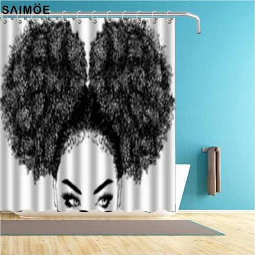 Custom Decorative Black Woman Curly Hair African Women Design Waterproof Polyester Fabric Home Bathroom Decor