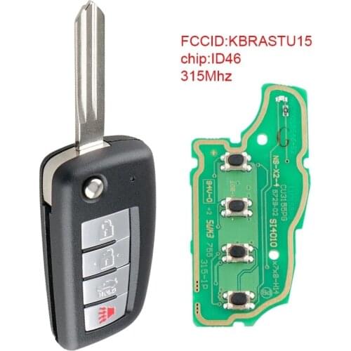 Remote Car Key Replacement 315Mhz 4 Buttons Upgraded Remote Car Key with ID46 Chip KBRASTU15 Fit for Nissan Versa Xterra