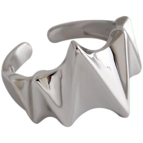 S925 Silver Concave Concave Electrocardiogram Mirror No Inlaid Frosty Wind Opening Adjustable Women Ring