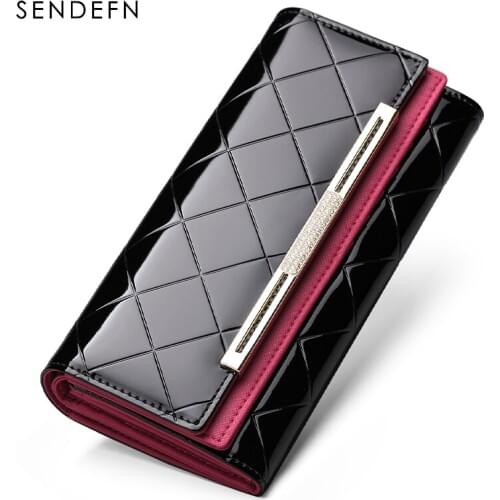 Sendefn Women Long Standard Wallet Paild Patent Leather Wallets Office Lady Purse Phone Pocket Coin Card Holder Money Bag