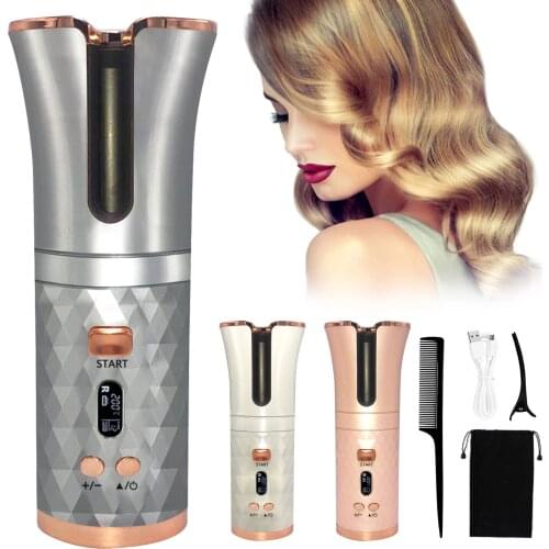 Hair Curler Cordless Automatic Rechargeable Hair Curling Wand Roller Iron with 6 Temperature Settings Timer for Women Girls