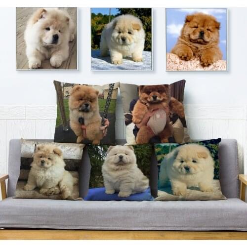 Cute Chow Chow Pet Dog Throw Pillow Cover 45*45 Cushion Covers Linen Pillow Case for Sofa Home Decor Lovely Animal Pillows Case