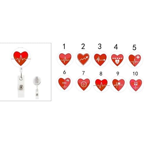 NEW Various of Red Color Love Heart Beat Nurse Retractable ID Badge Reel With Metal Clip 10pcs/lot