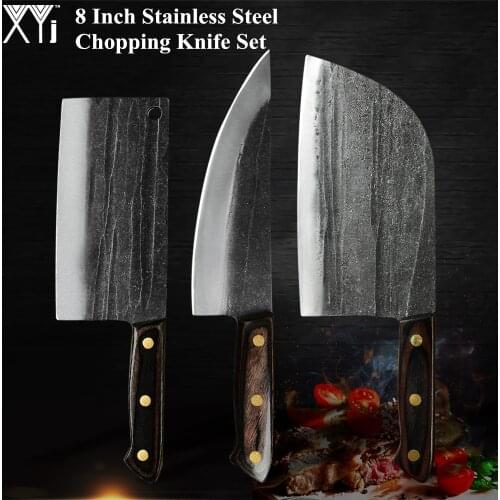 XYj Handmade Forged Steel Cleaver Butcher Knife 8'' inch Chopping Bone Cutter Slicer Kitchen Tool Accessory Full Tang Blade