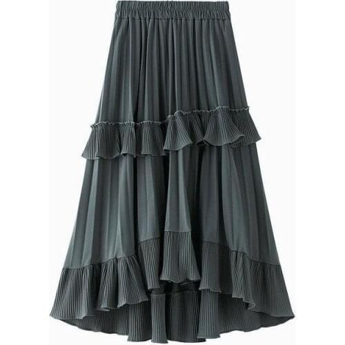 Skirt Women For Autumn A-line Pleated Skirts Womens Short Front Long Back Ruffle Irregular Cake Skirt Women