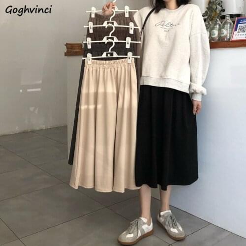 Women Skirts Solid Simple High Elastic A-line Slim Loose Waist Students Office Lady Elegant All-match Daily Causal Date Trendy