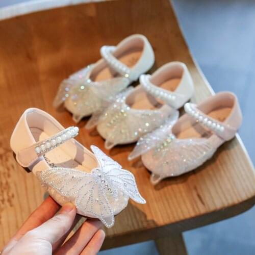 Toddlers Baby Girls Shoes Kids Leather Shoes Wedding Party Performance Lace 3D Butterfly Rhinestone Bling Pearls Beading 21-30
