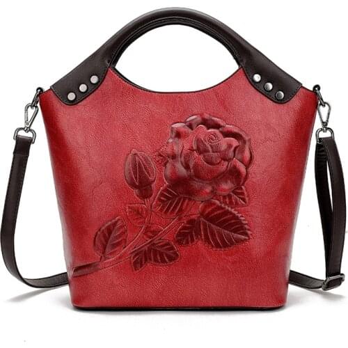Ladies Shoulder Bag Luxury Messenger Bag for Women Brand Women Handbag Rose Print Lady Tote High Quality Leather Large Capacity