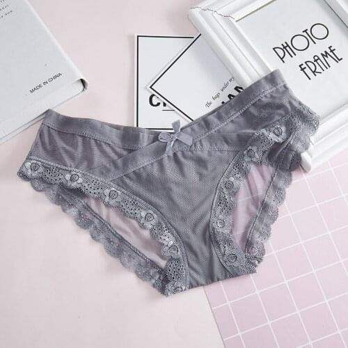 Thin as Winged Mesh Yarn Low Waist Cross Belt Womens Panties Bow Sexy Breathable Lace Triangle Pants Lingerie For Ladies