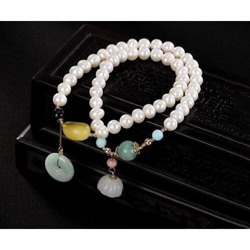 Baifuming 14K gilded Jade Pearl bracelet womens retro graceful personality bracelet womens original design