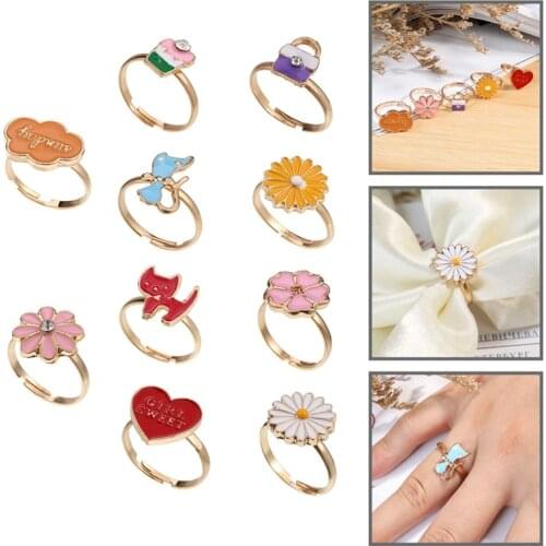 10Pcs/Set Cute Childrens Day Jewelry Plastic Kids Rings Girls With Mixed Korean Style Resin Alloy Without Box Randomly