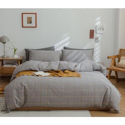 100%Cotton 4/6/7Pcs Gray Geometric Soft Breathable Simple Bedding Set Comforter Cover with Zipper Ties Bed Sheet Pillowshams