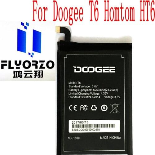 New High Quality 6250mAh Doogee T6 Battery For Doogee T6 Homtom HT6 Cell Phone
