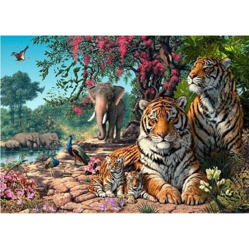 5D DIY Diamond Painting "Animal Tiger Family " Embroidery Full Round Diamond Cross Stitch Rhinestone Mosaic Painting Decor