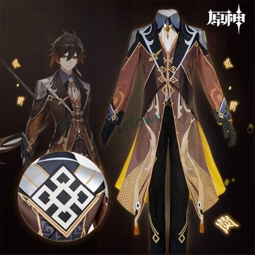 Anime Genshin Impact Cosplay Zhongli Costume Zhong Li Cosplay Wig Shoes Game Suit Uniform Halloween Party Outfit For Men
