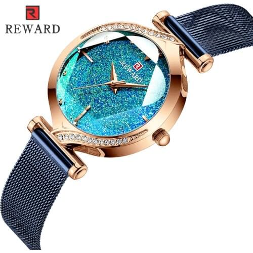 REWARD Blue Women Watch Top Brand Luxury Fashion Ladies Quartz Watches Simple Steel Female Clock Waterproof Crystal Wristwatch